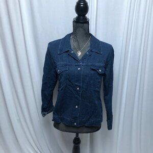 Christopher and Banks Jean Jacket Womens Size Small Pearl Snaps Blue Denim Shirt